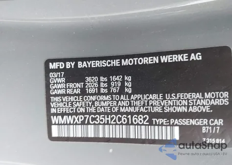 2017 Mini Hardtop Cooper S z USA, uszkodzony, nr VIN WMWXP7C35H2C61682